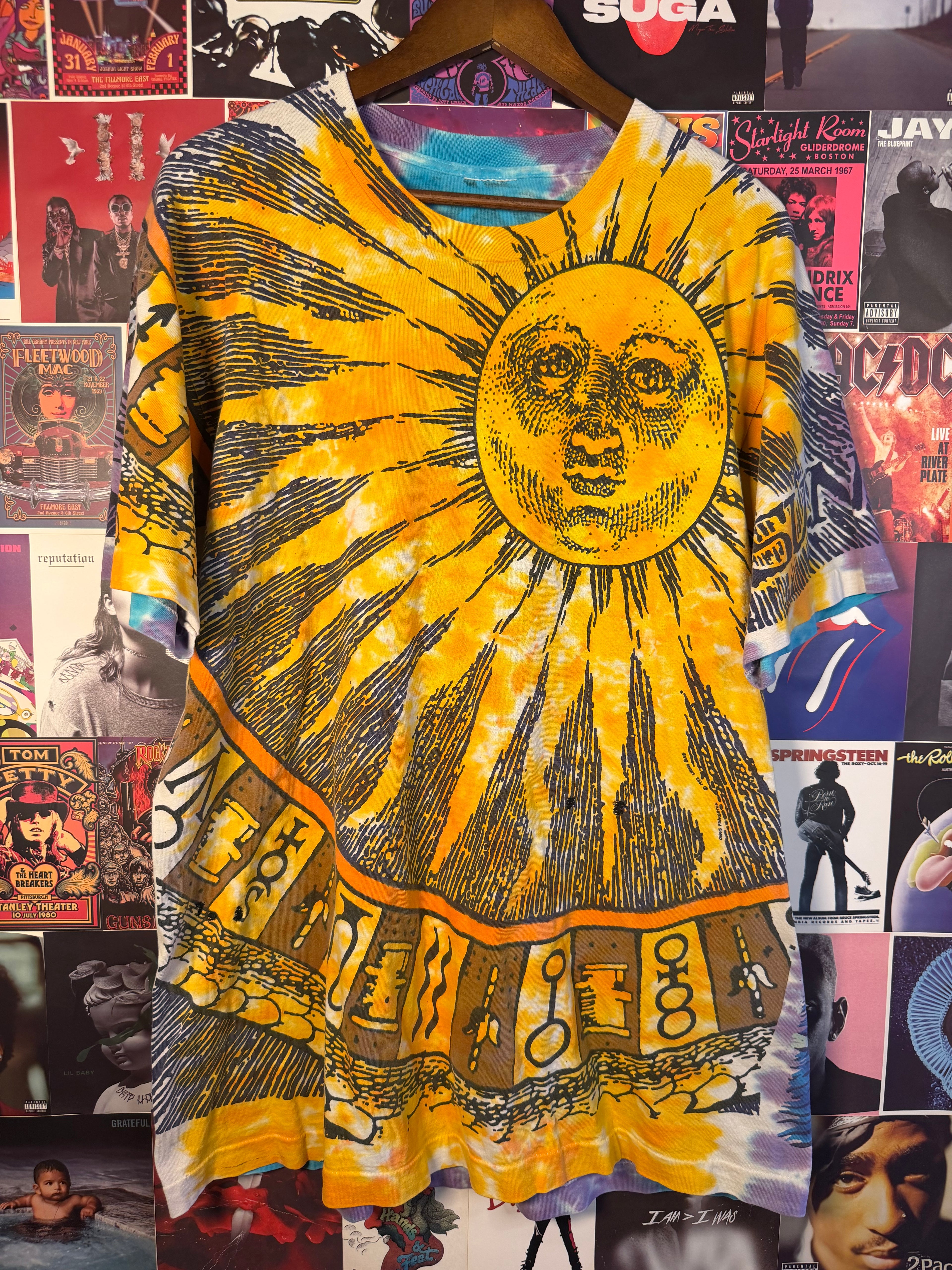 Vintage Liquid Blue Sun Moon All Over Print Tie Dye T Shirt
