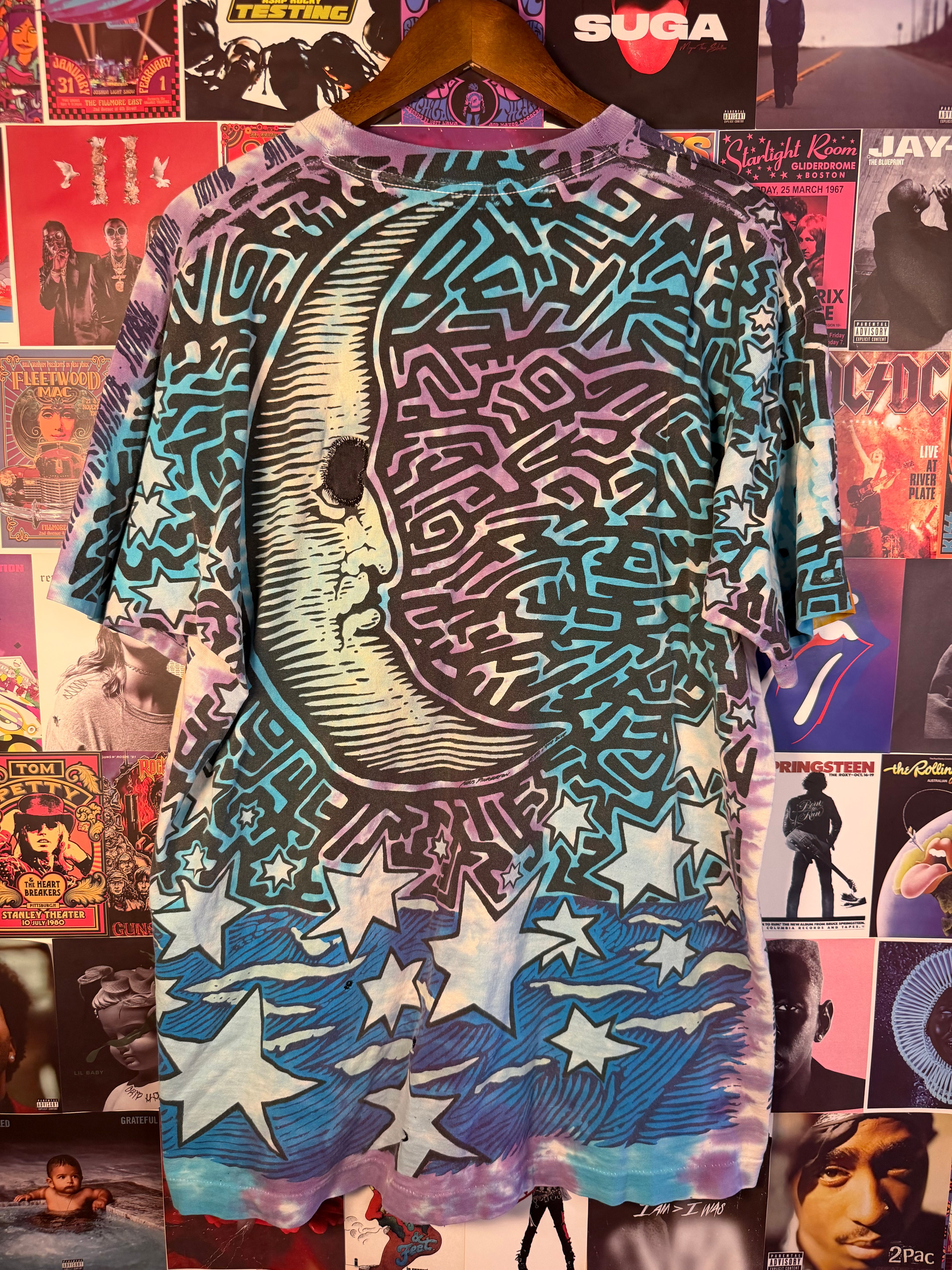 Vintage Liquid Blue Sun Moon All Over Print Tie Dye T Shirt